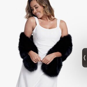Black Faux Fur Stole Wrap - Luxe Evening Accessory